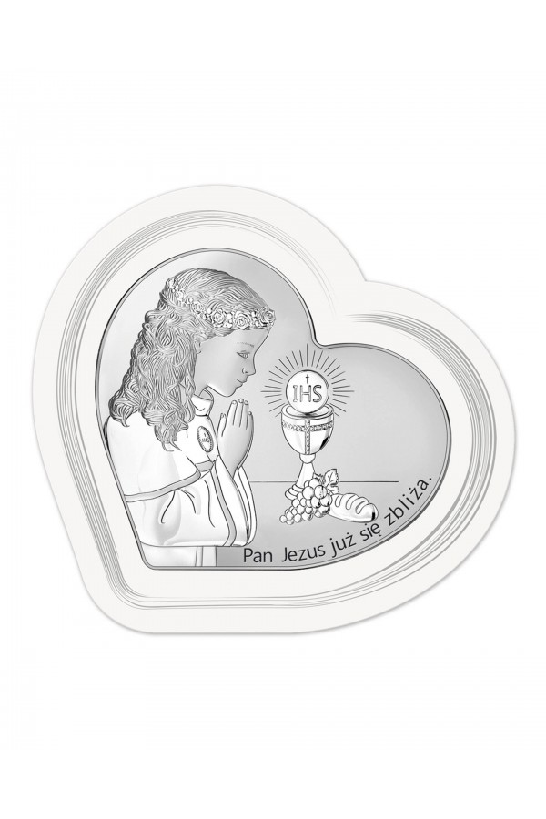 Obrazek na pamiątkę I Komunii Św. z dziewczynką w 'sercu'