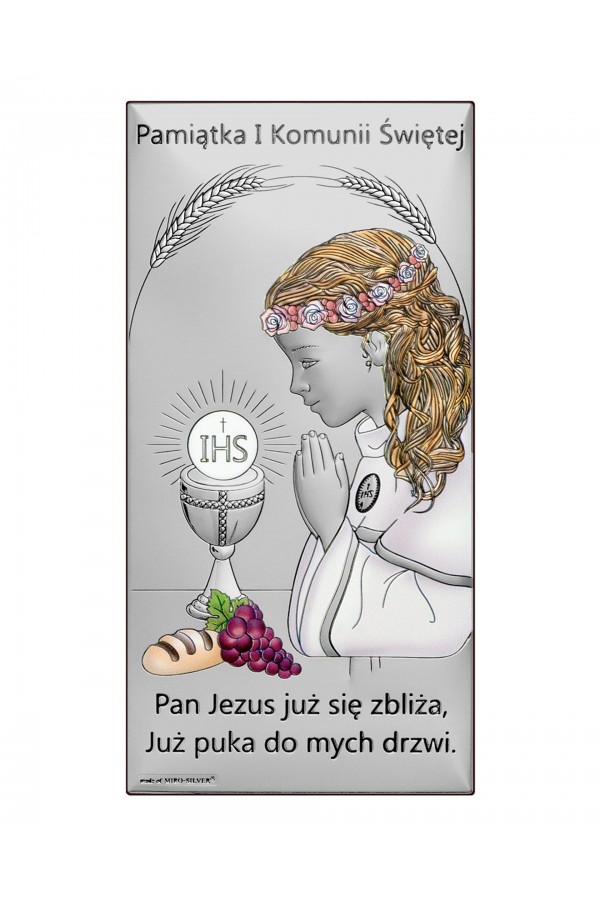 Obrazek na pamiątkę I Komunii Św. z dziewczynką, prostokątny, kolorowy