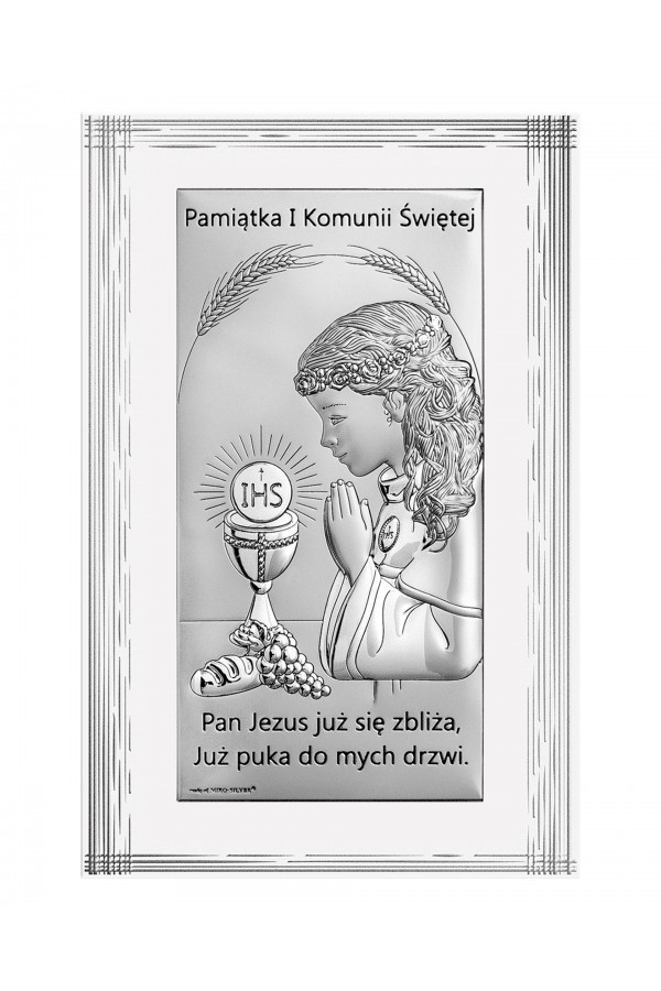 Obrazek na pamiątkę I Komunii Św. z dziewczynką, prostokątny