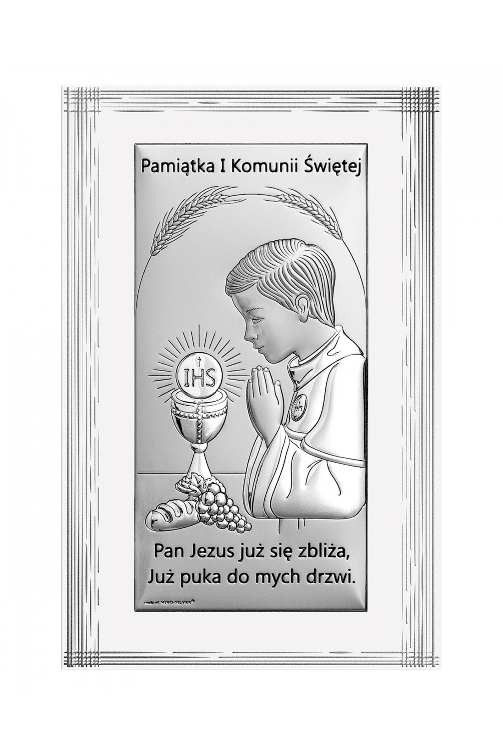 Obrazek na pamiątkę I Komunii Św. z chłopczykiem, prostokątny - obraz 0