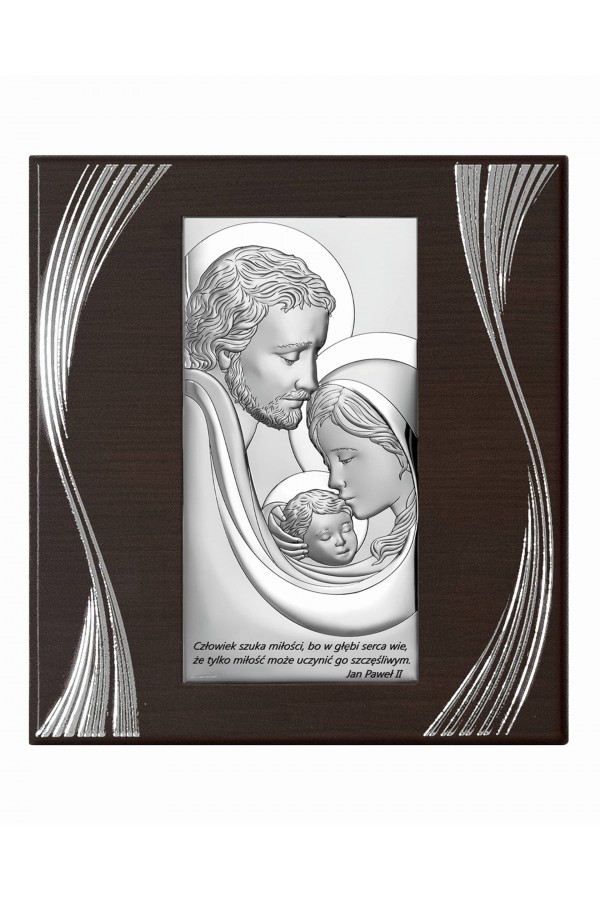 Obrazek z wizerunkiem Św. Rodziny z cytatem na panelu ze zdobieniami