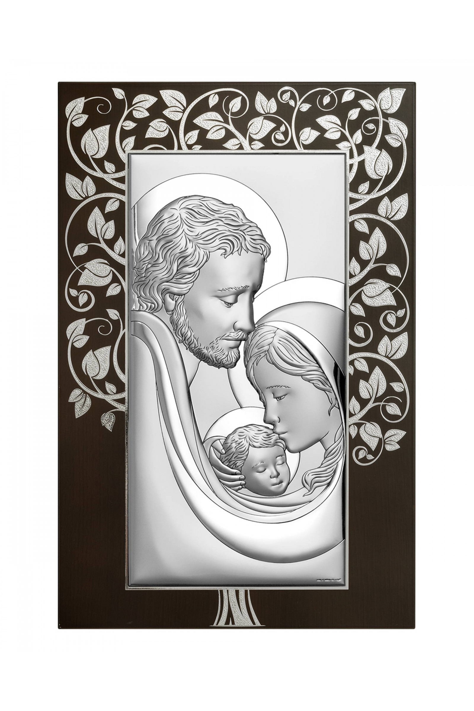 Obrazek z wizerunkiem Św. Rodziny na brązowym drewnie, z drzewem - obraz 0