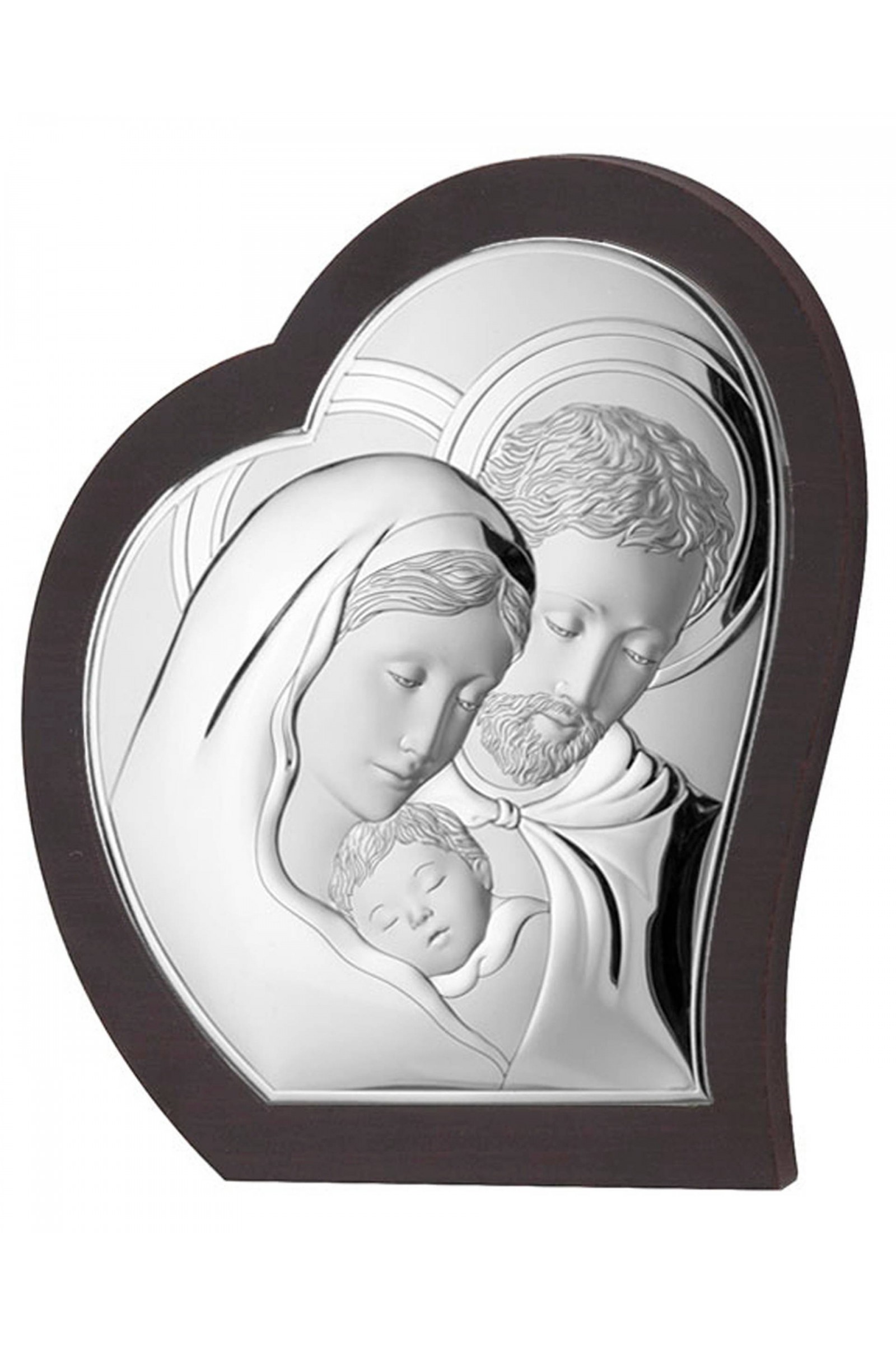 Obraz z wizerunkiem Św. Rodziny w 'sercu' na brązowym drewnie - obraz 0