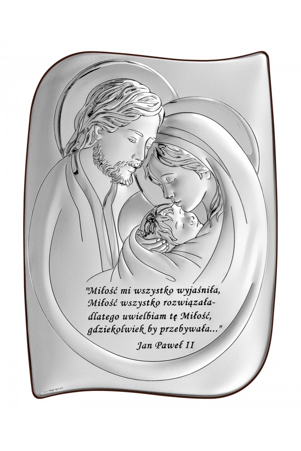 Obrazek z wizerunkiem Św. Rodziny z cytatem, o nieregularnym kształcie