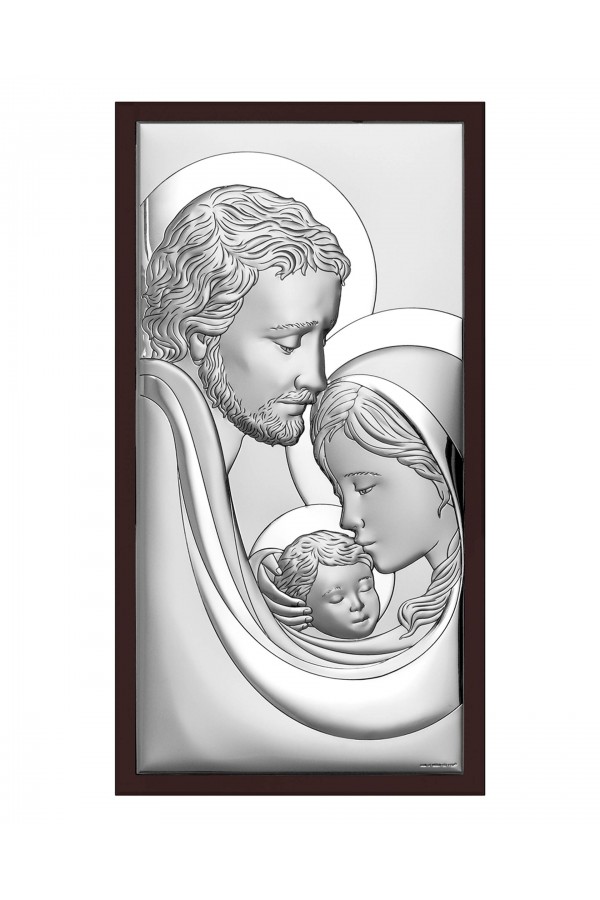Obrazek z wizerunkiem Św. Rodziny, prostokątny na brązowym drewnie