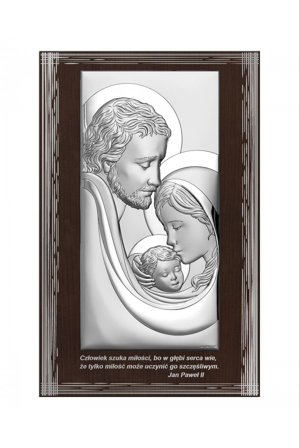 Obrazek z wizerunkiem Św. Rodziny na brązowym prostokątnym panelu