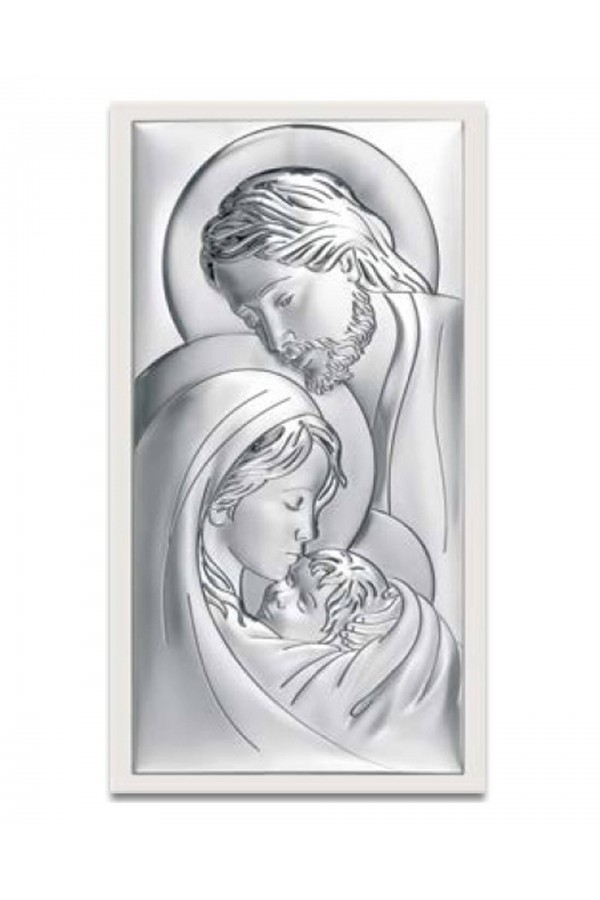 Obrazek z wizerunkiem Św. Rodziny, prostokątny na białym drewnie