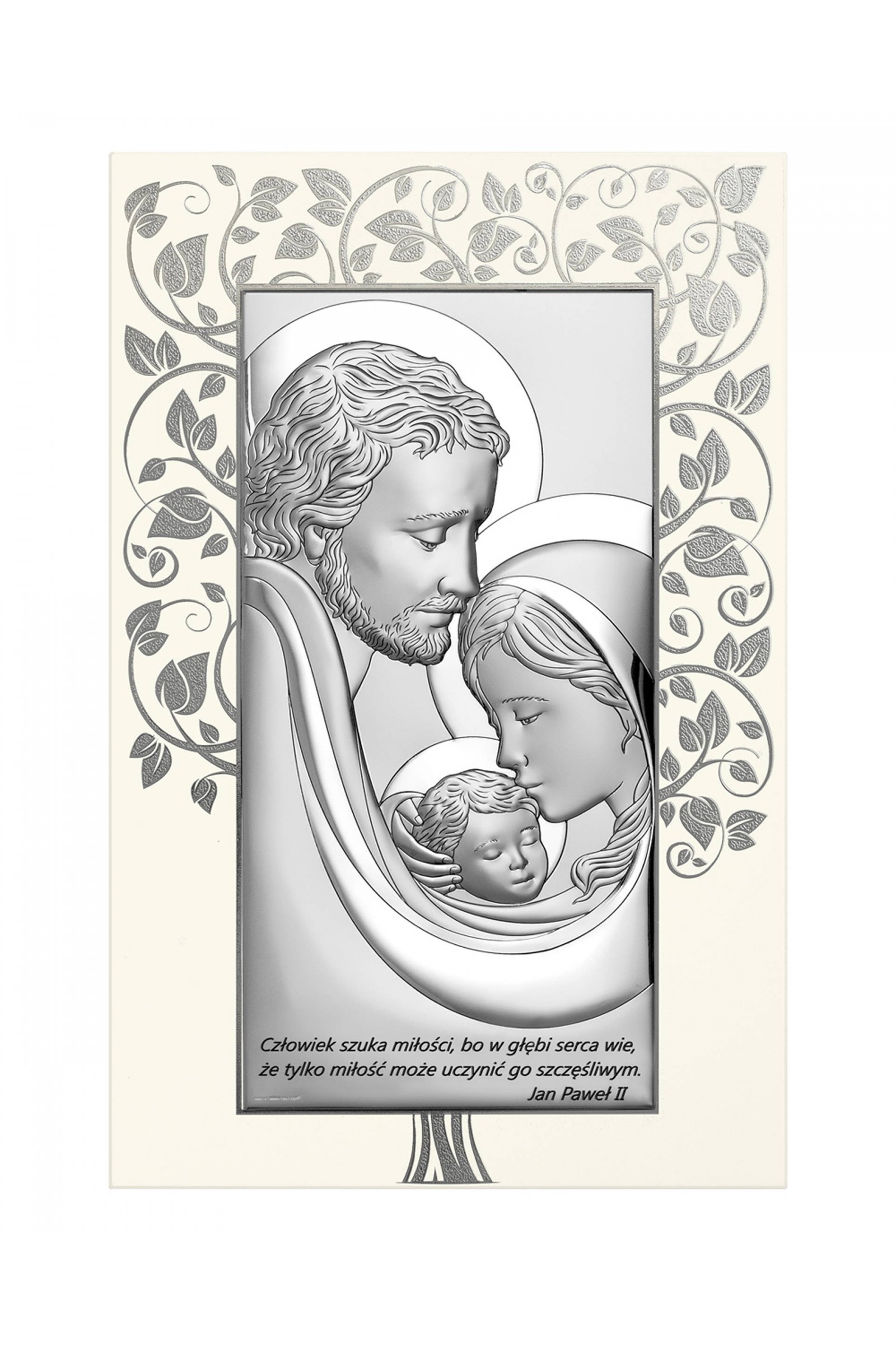 Obrazek z wizerunkiem Św. Rodziny z cytatem na białym drewnie - obraz 0