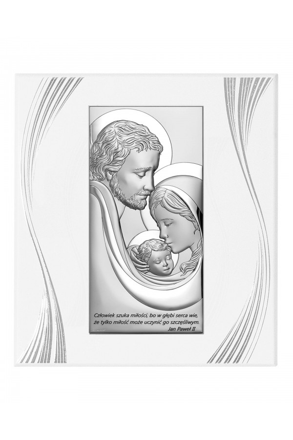 Obrazek z wizerunkiem Św. Rodziny z cytatem na białym panelu