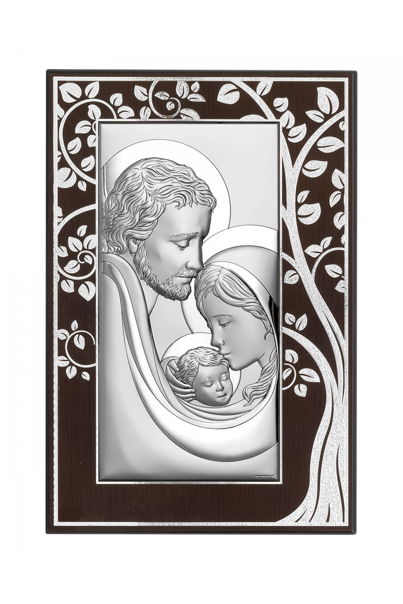 Obrazek z wizerunkiem Św. Rodziny na brązowym drewnie, z drzewem - obraz 0