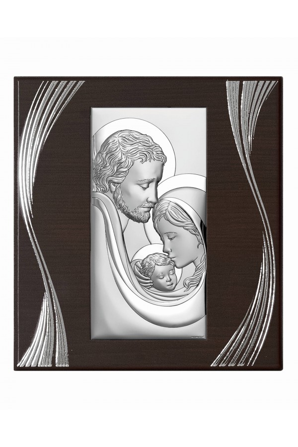 Obrazek z wizerunkiem Św. Rodziny z cytatem na brązowym panelu