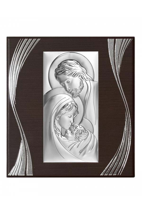 Obrazek z wizerunkiem Św. Rodziny na brązowym panelu ze zdobieniem