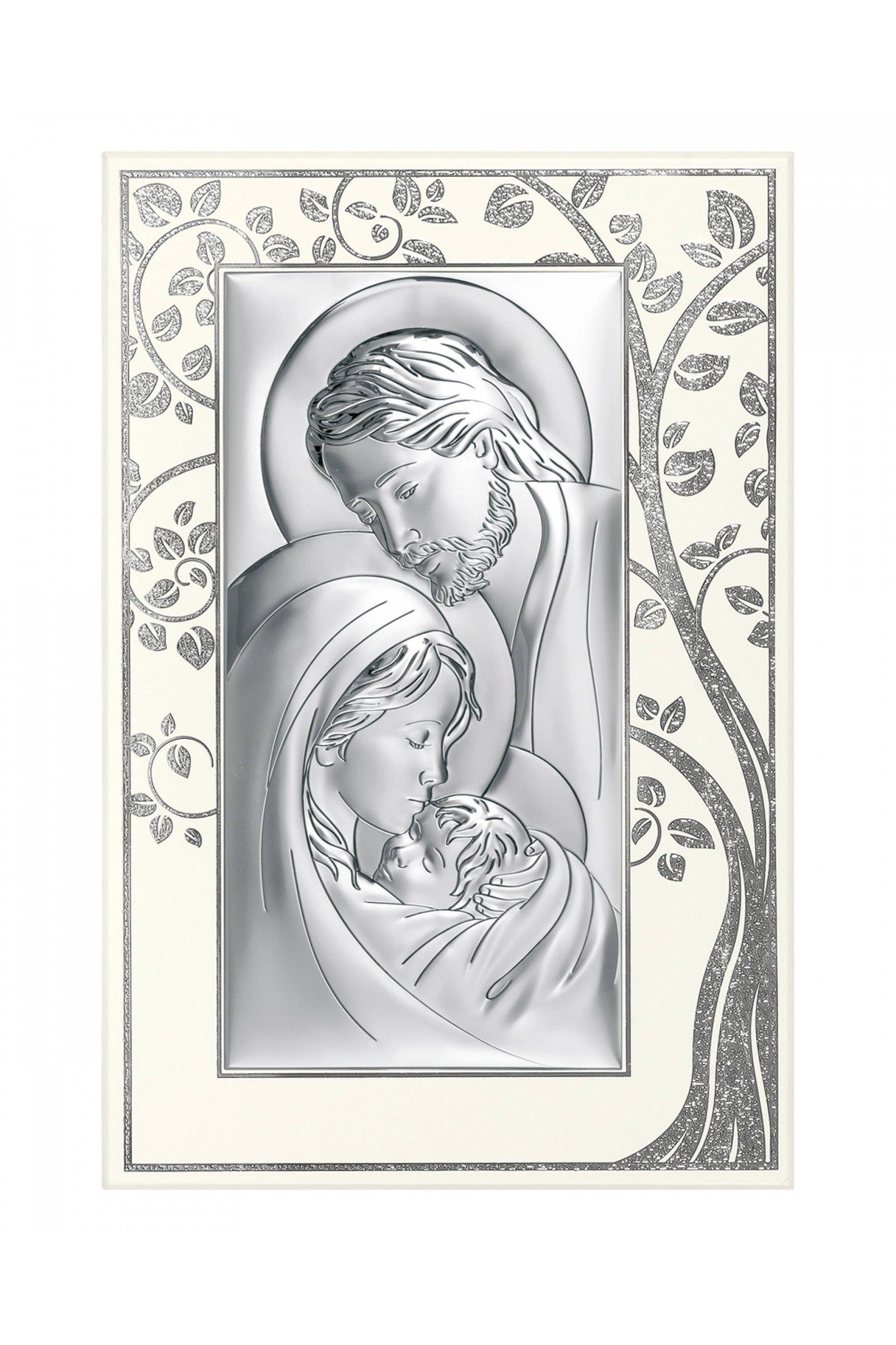 Obrazek z wizerunkiem Św. Rodziny na białym drewnie, z drzewem - obraz 0