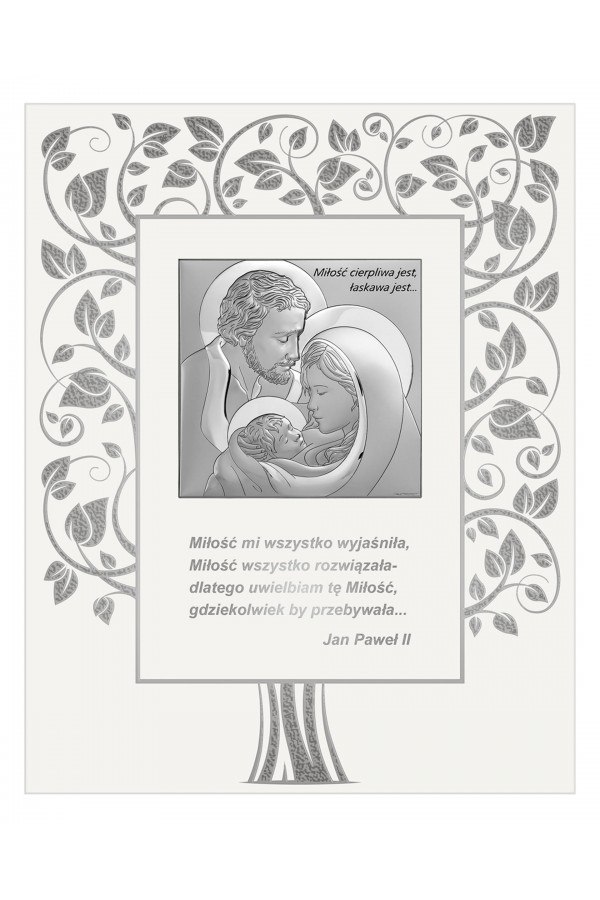 Obrazek z wizerunkiem Św. Rodziny, kwadratowy na białym panelu