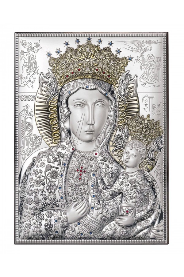 Obrazek z wizerunkiem Matki Bożej Częstochowskiej w koronie