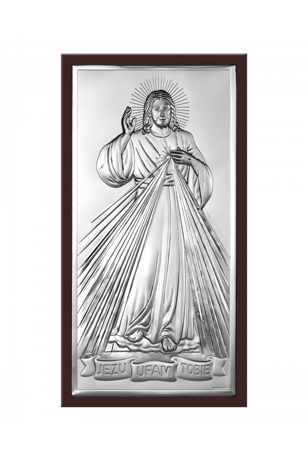Obrazek z wizerunkiem Jezu Ufam Tobie, prostokątny na brązowym drewnie
