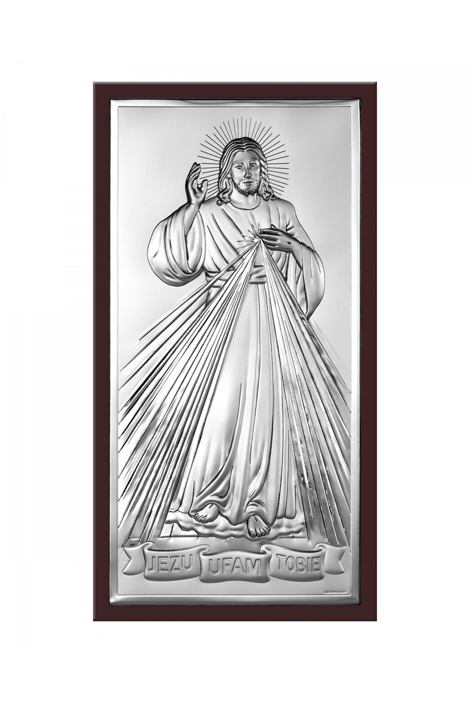 Obrazek z wizerunkiem Jezu Ufam Tobie, prostokątny na brązowym drewnie - obraz 0