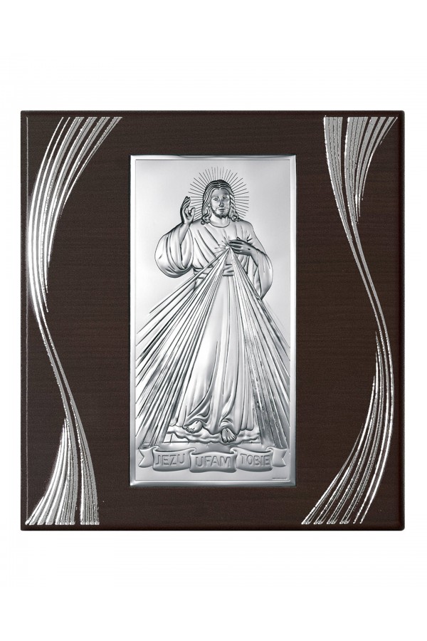 Obrazek z wizerunkiem Jezusa na brązowym panelu ze zdobieniami