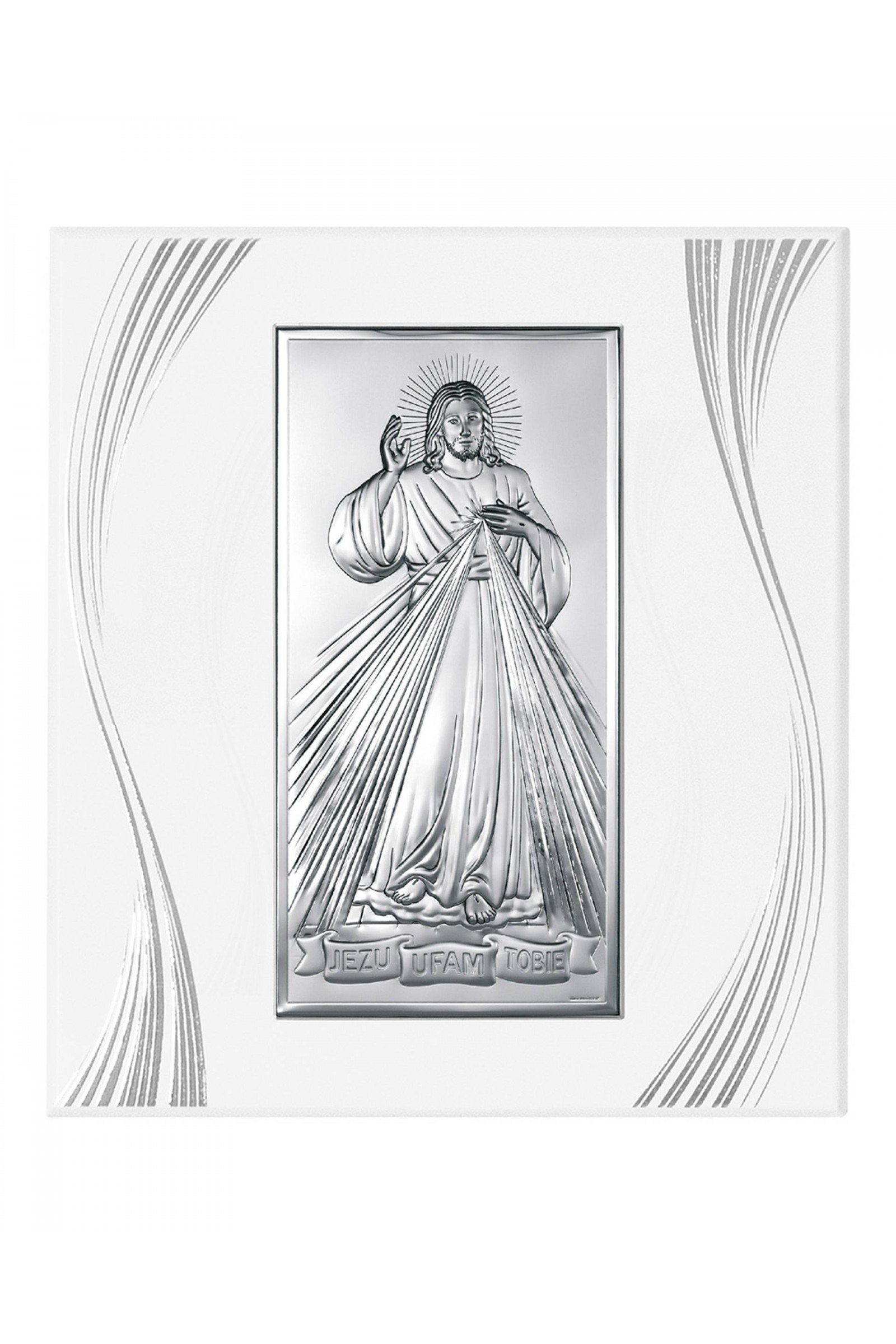 Obrazek z wizerunkiem Jezusa na białym panelu ze zdobieniami - obraz 0