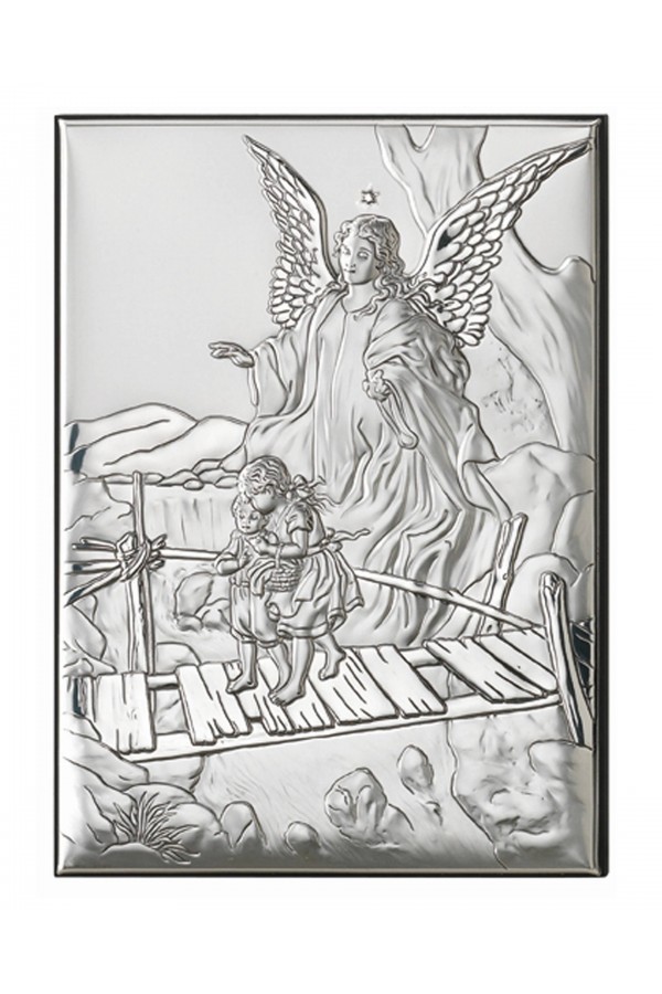 Obrazek z wizerunkiem Anioła Stróża na kładce nad dziećmi