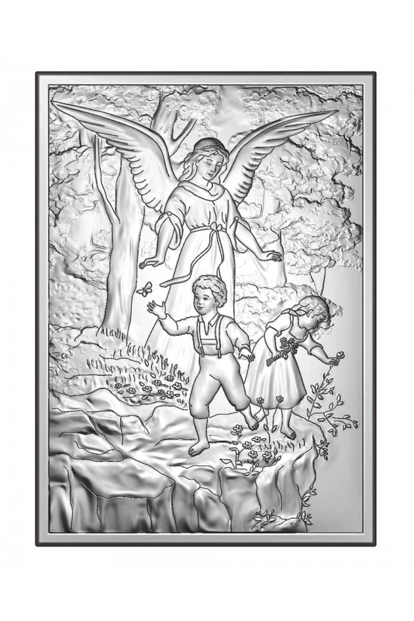 Obrazek z wizerunkiem Anioła Stróża nad bawiącymi się dziećmi