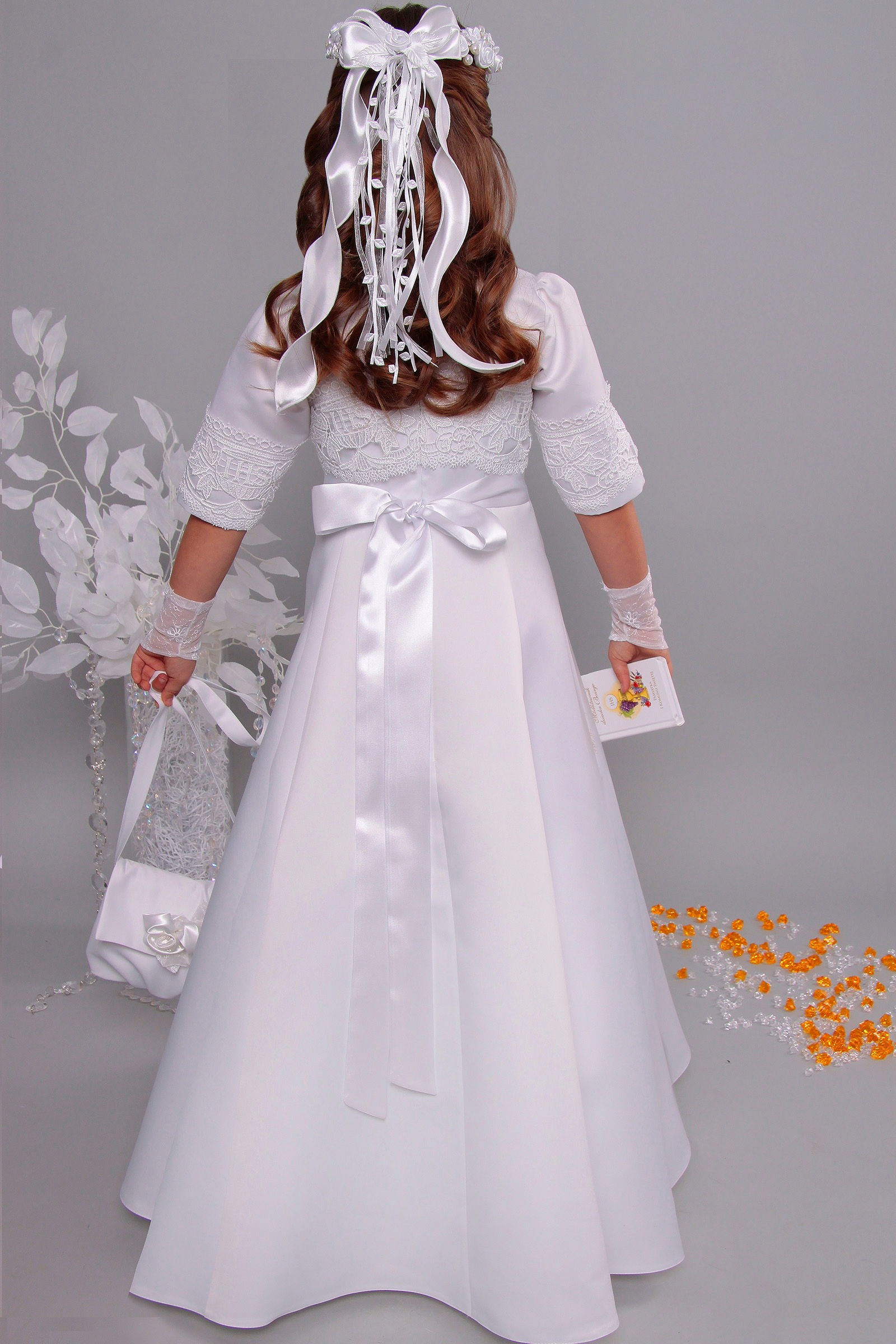 Sukienka komunijna satynowa 2/ST - obraz 7