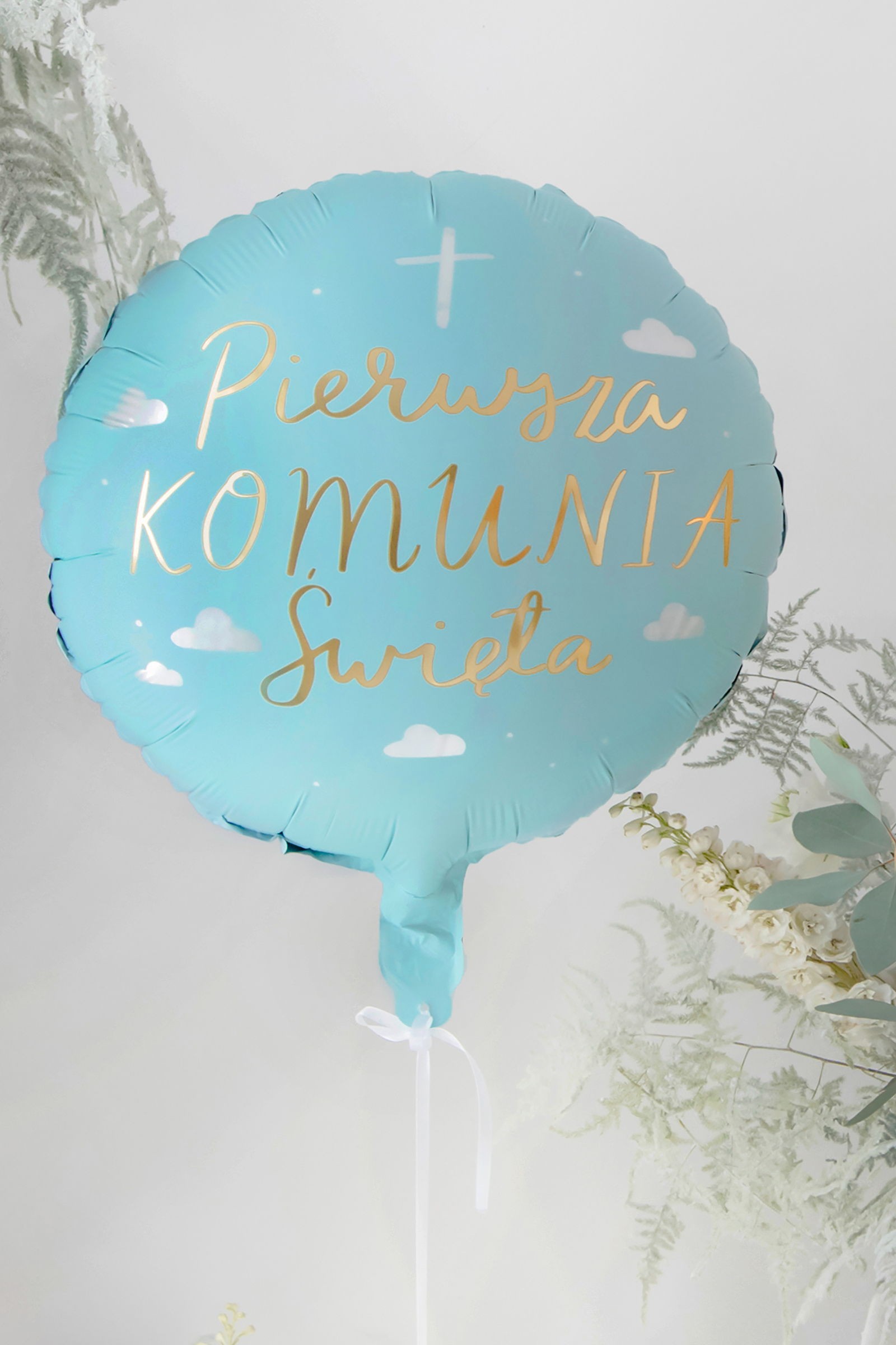 Balon komunijny błękitny złote literki - obraz 0