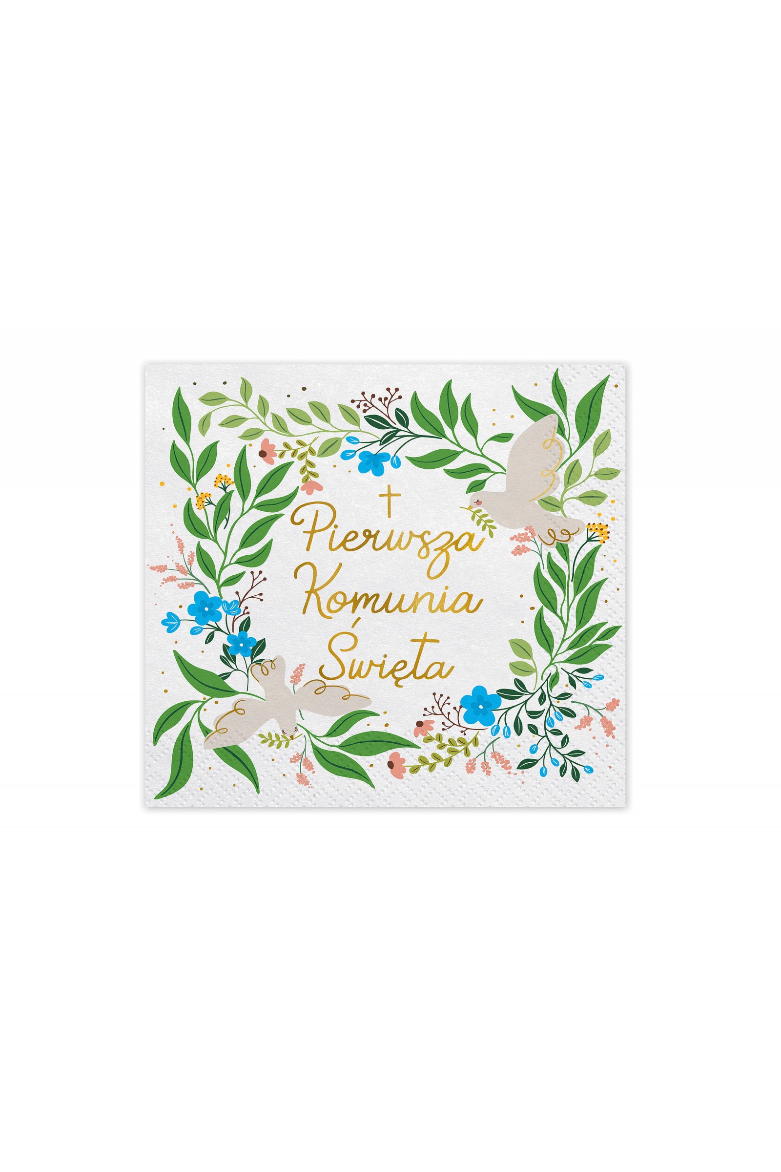 Serwetki komunijne 10 - Motyw wiosna i złote Literki - obraz 1