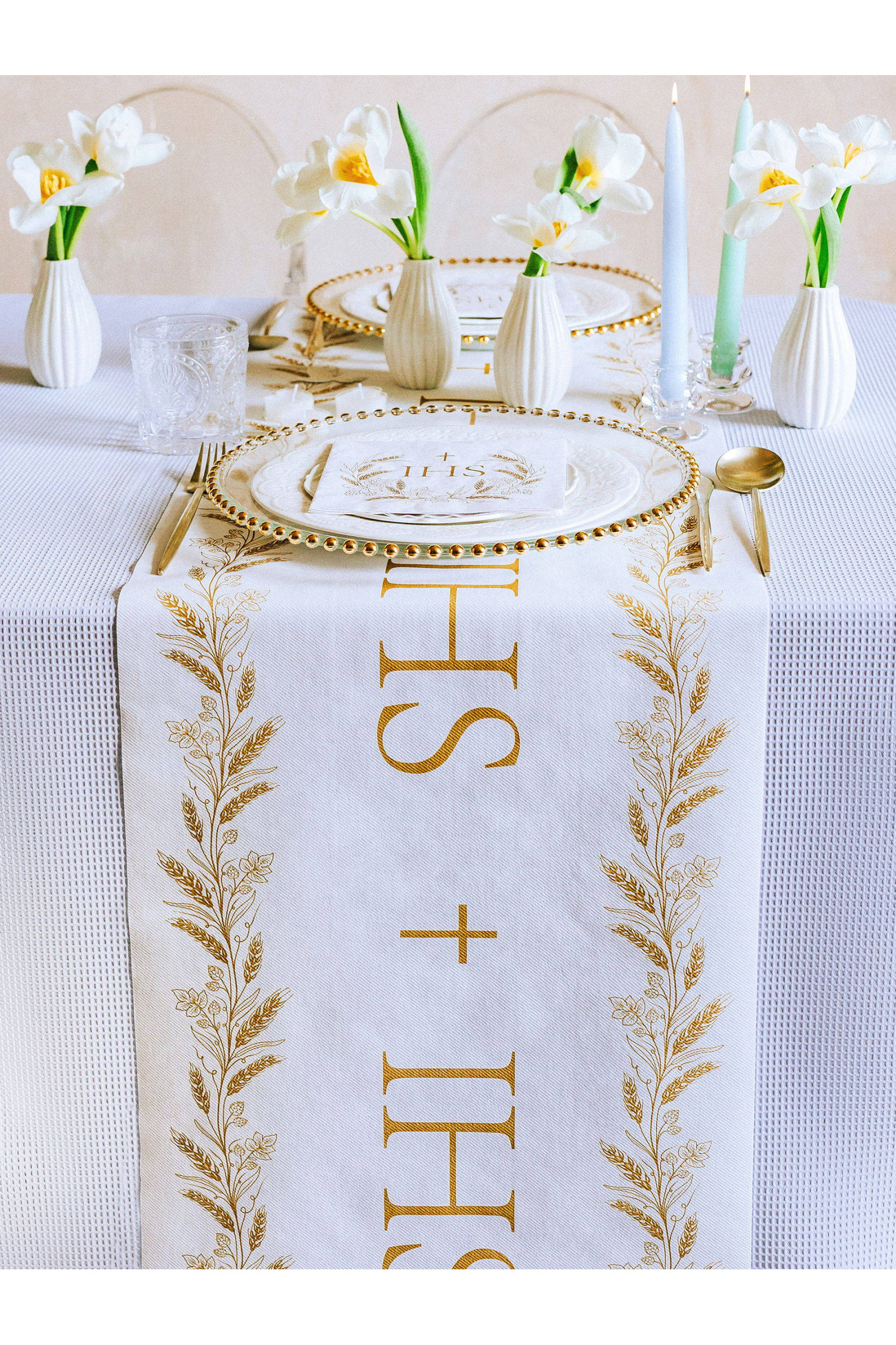 Komunijny lambrekin flizelinowy - Złoty kłos - obraz 0