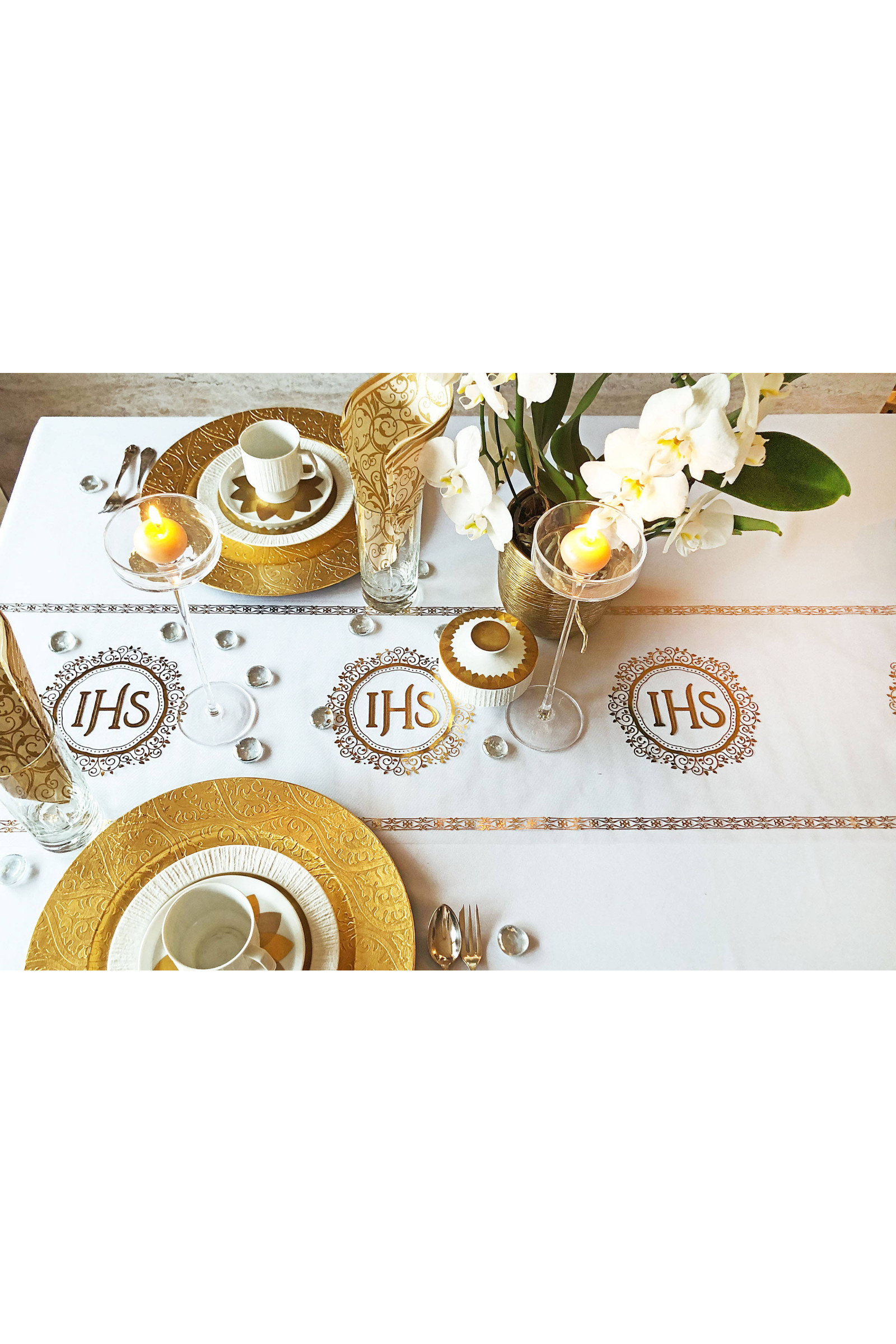 Komunijny lambrekin flizelinowy - Złoty - obraz 2