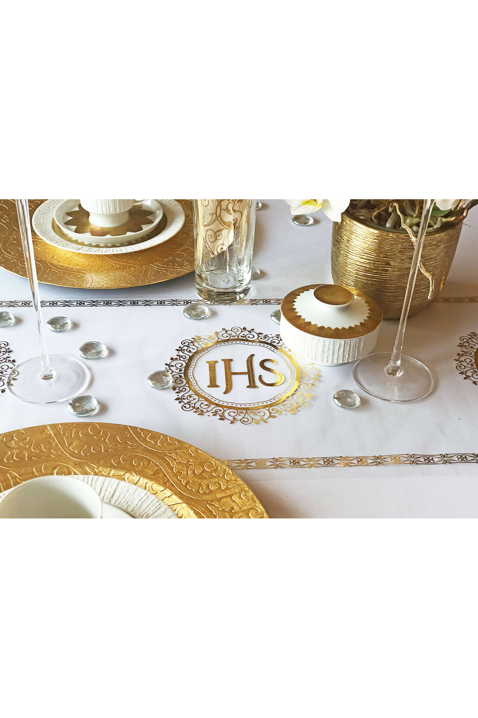 Komunijny lambrekin flizelinowy - Złoty - obraz 4
