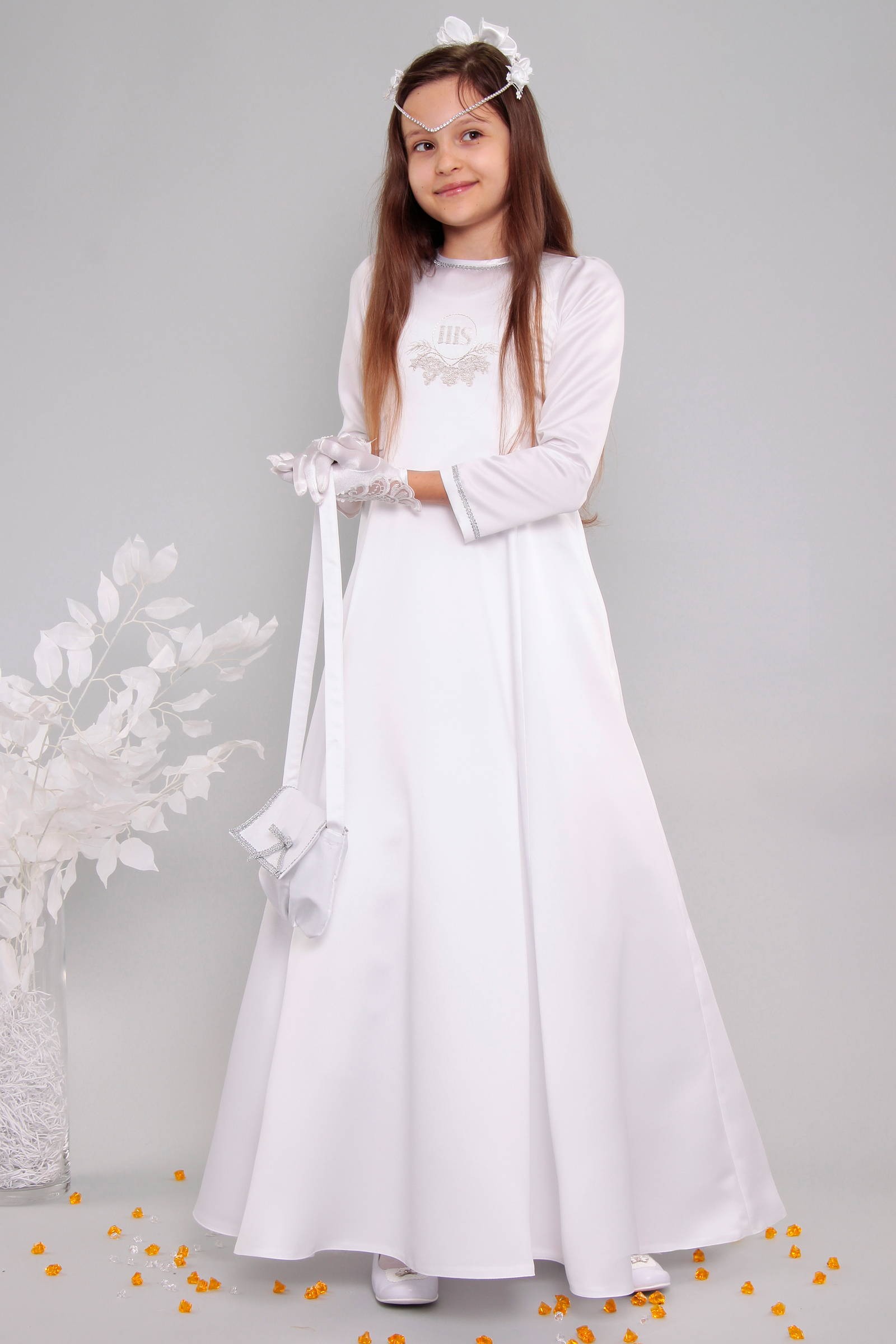Sukienka komunijna satynowa 10/ST - obraz 2