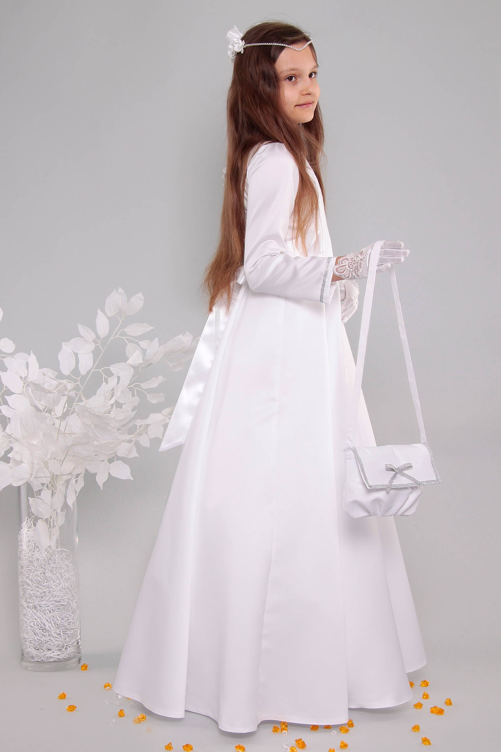 Sukienka komunijna satynowa 10/ST - obraz 4