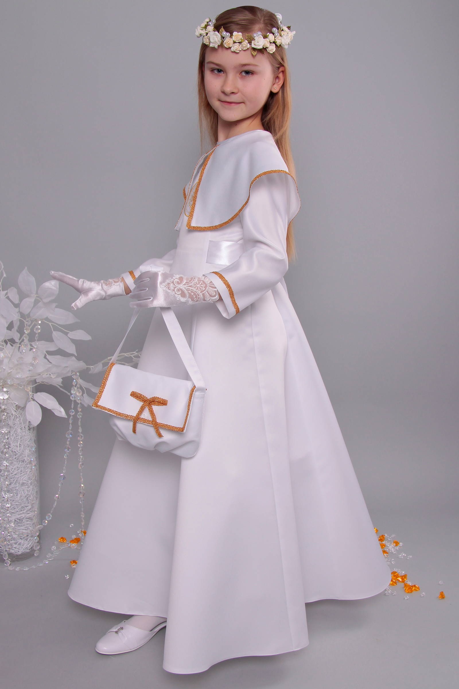 Sukienka komunijna satynowa 11/ST - obraz 4